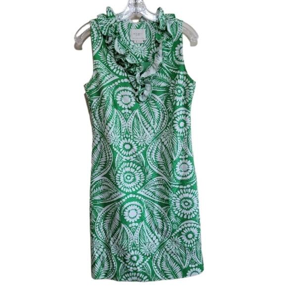 Kate Spade Bonnie Green and White BotanicalFloral Ruffle Dress sz small - Picture 7 of 9
